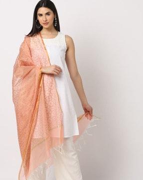 foil print dupatta with tassels