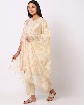 foil print dupatta with tassels