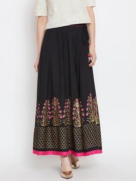 foil print flared skirt with tie-up