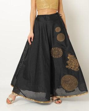 foil print flared skirt