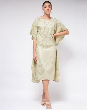 foil print kaftan dress