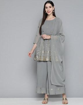 foil print kurta set with dupatta