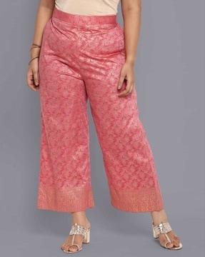 foil print pants with semi-elasticated waistband