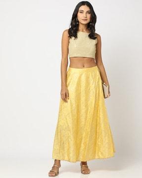 foil print relaxed fit flared skirt