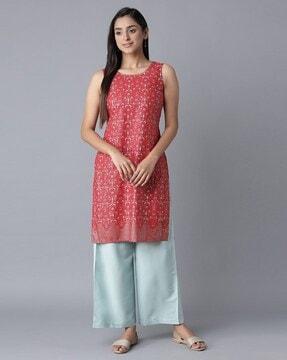 foil print round-neck straight kurta with palazzo