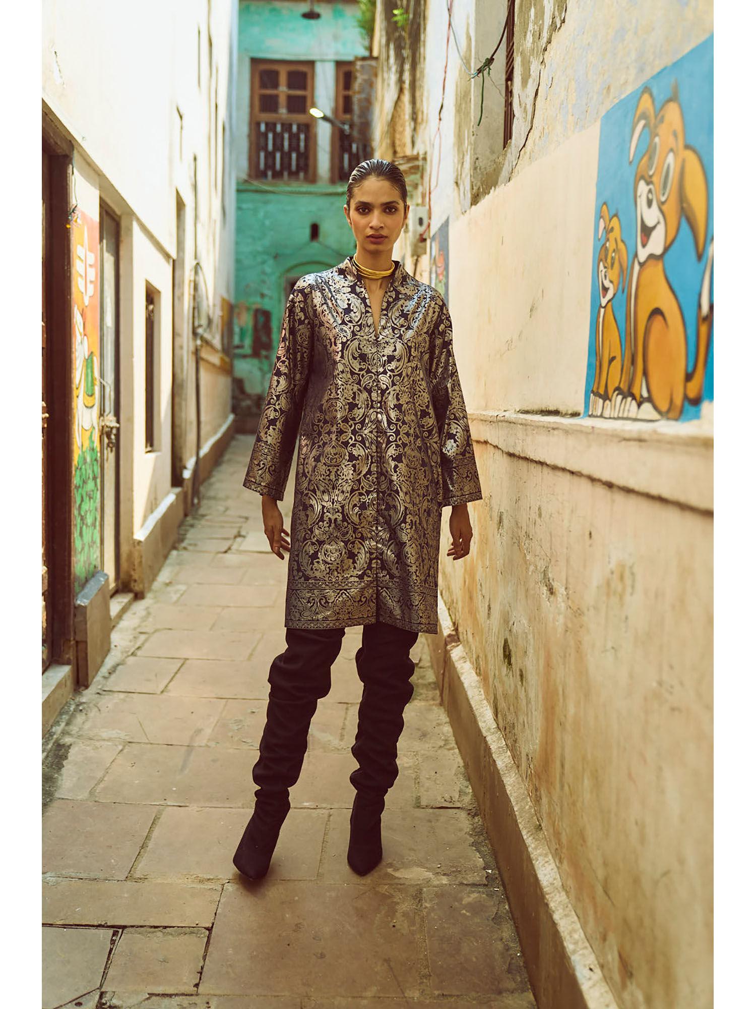 foil print shirt dress