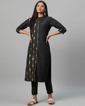 foil print straight kurta & pants set