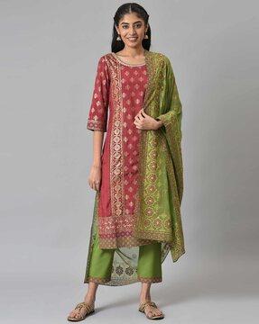 foil print straight kurta suit set