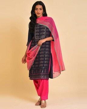 foil print straight kurta suit set