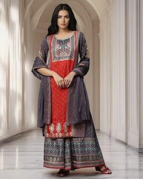 foil print straight kurta suit set