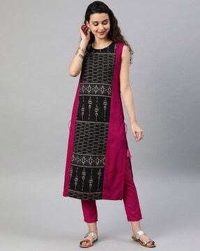 foil print straight kurta with palazzo