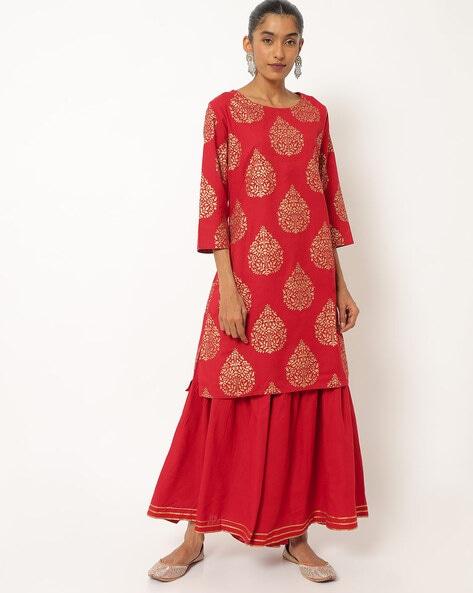 foil print straight kurta with palazzos