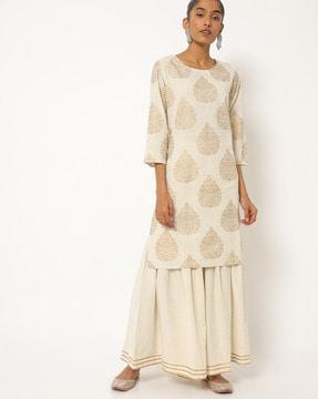 foil print straight kurta with palazzos