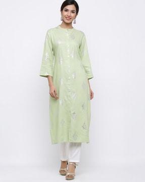 foil print straight kurta with pants