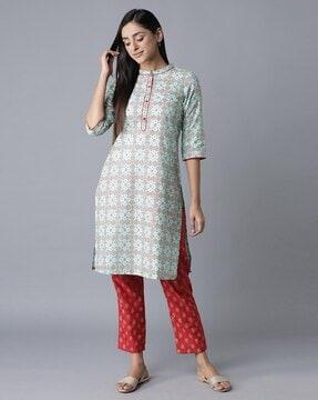 foil print straight kurta with pants