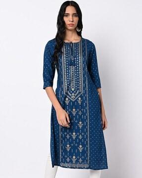 foil print straight kurta