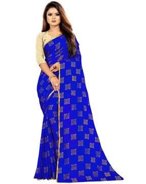 foil print work chiffon saree