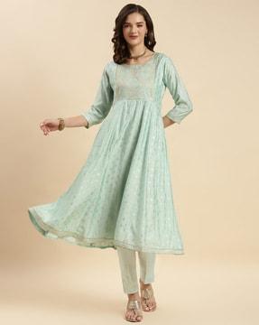 foil printed anarkali kurta & pants set