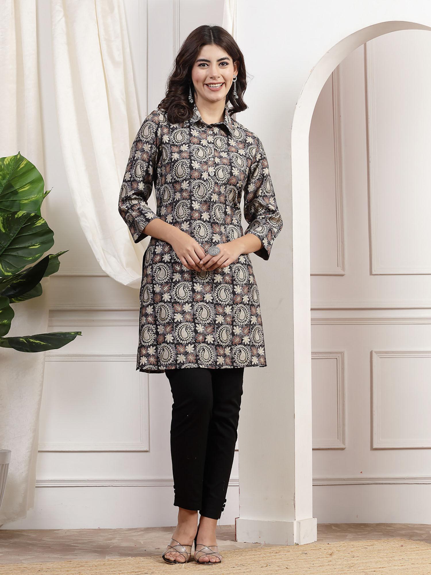 foil printed shirt type kurti