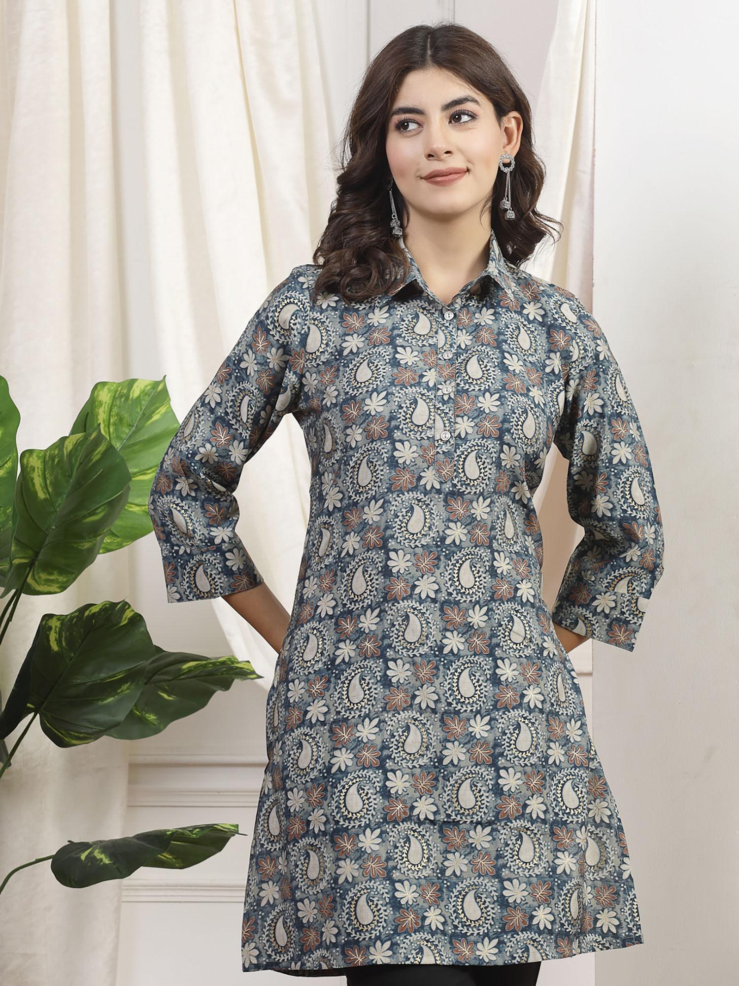 foil printed shirt type kurti