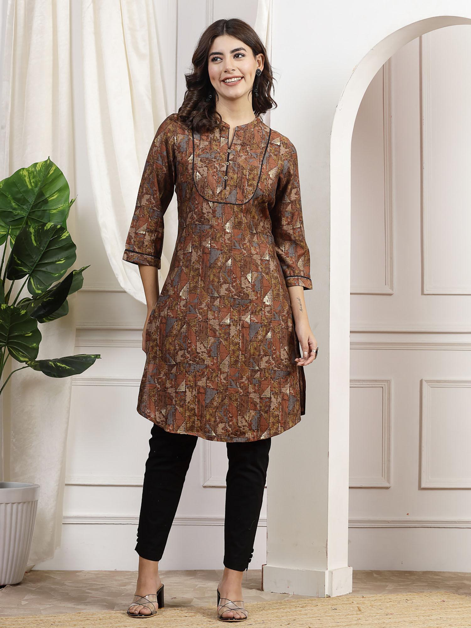 foil printed yoke design kurta