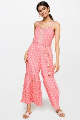 foil viscose flared women's jumpsuit - coral