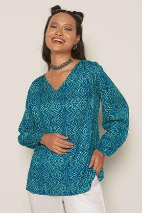 foil viscose v neck women's top - teal