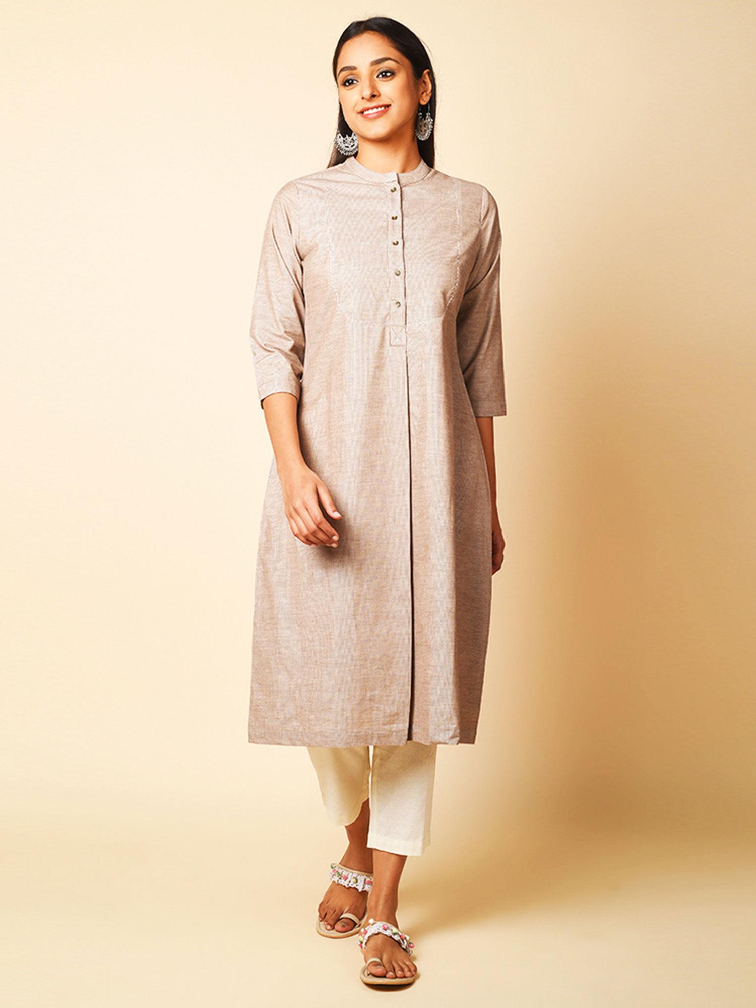 fold sleeves beige casual women kurti (set of 2)