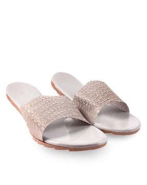 foldover clutch slip-on sandals