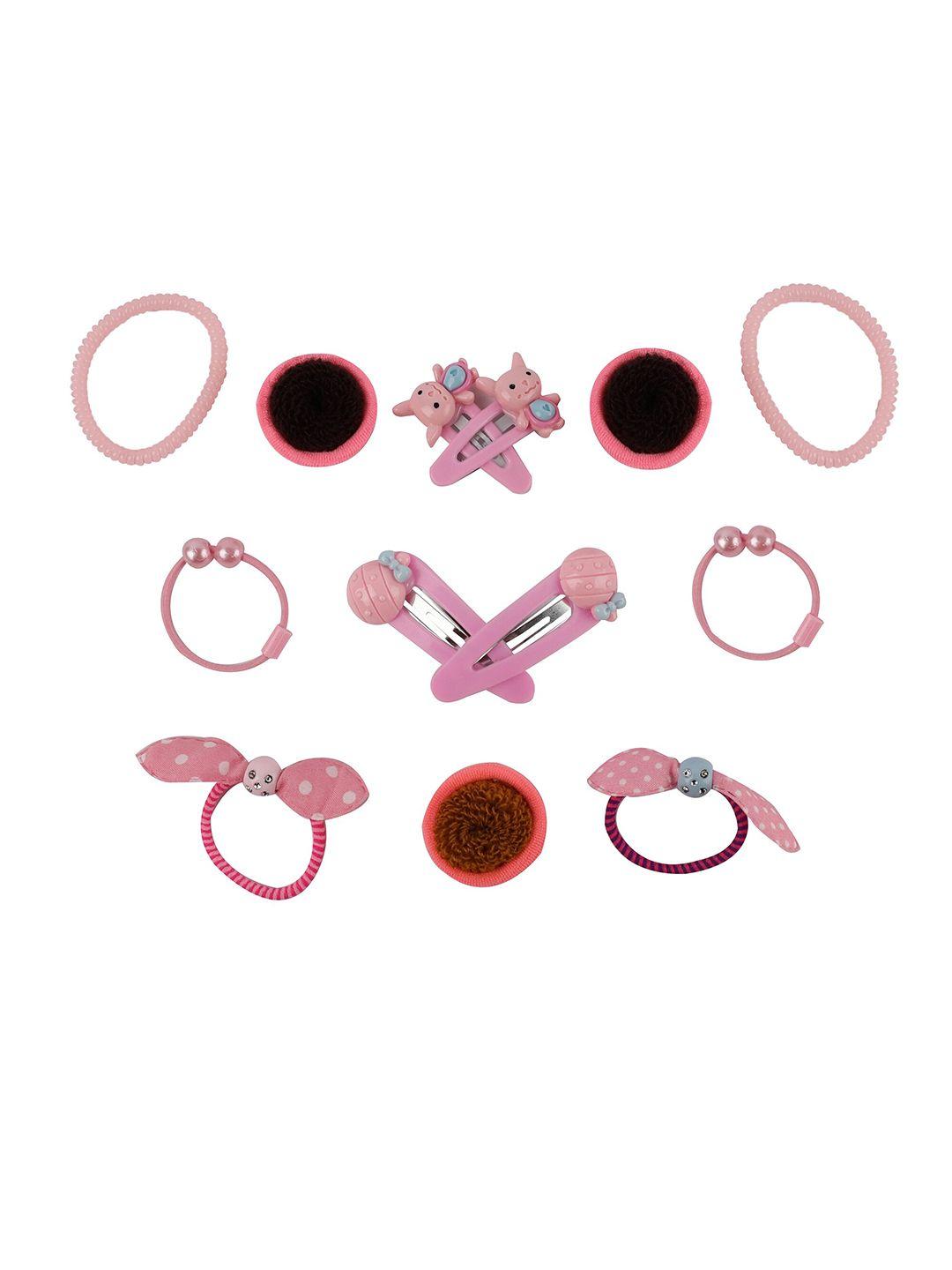 foliyaj girls 16 pieces pink fur hair accessories with bear shape storage box