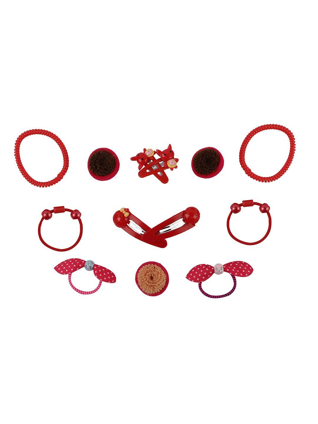 foliyaj girls set of 16 red hair accessory with bear shape storage box