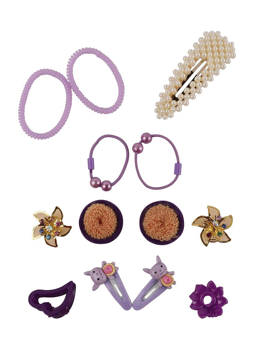 foliyaj girls 15 pcs purple hair accessory set with rabbit shape storage box