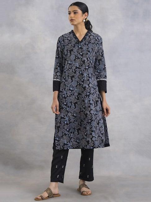 folksong by w black cotton printed straight kurta