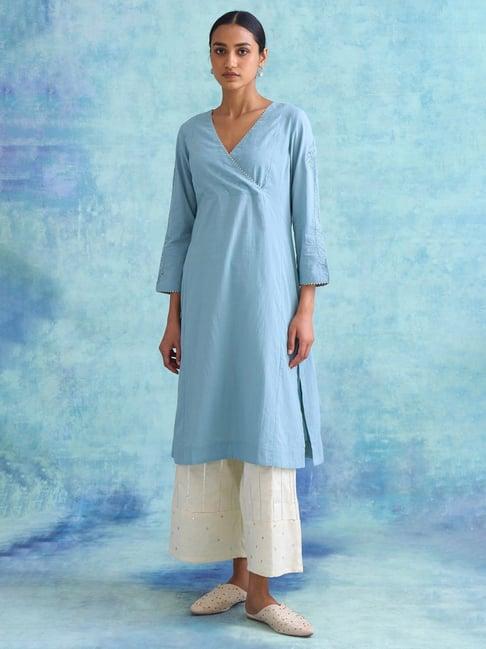 folksong by w blue cotton straight kurta