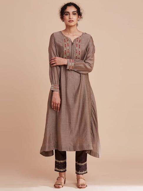 folksong by w brown embroidered a line kurta