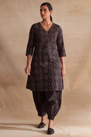 folksong by w dark brown handblock print kurta