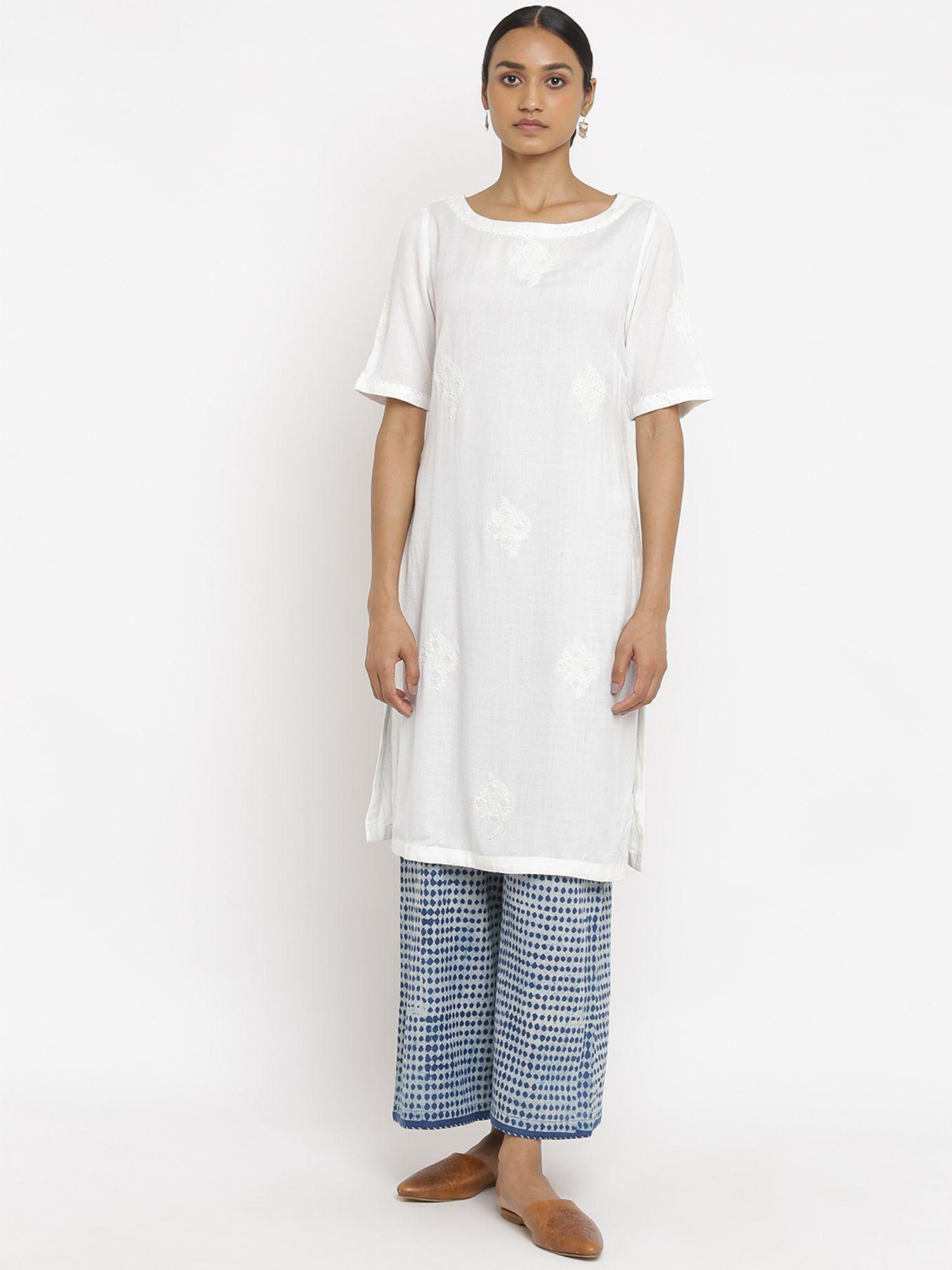 folksong by w ecru embroidered cotton kurta