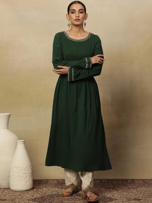 folksong by w green cotton embellished fit and flare kurta