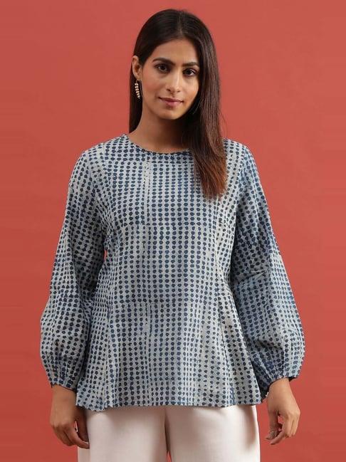 folksong by w grey & blue cotton printed top