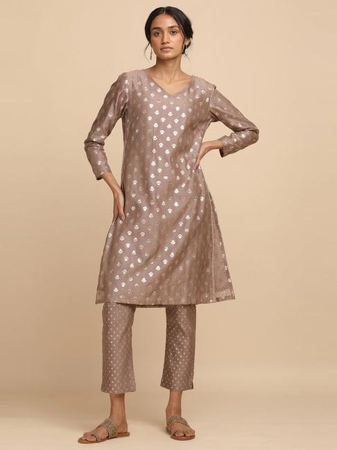 folksong by w grey cotton woven pattern a line kurta