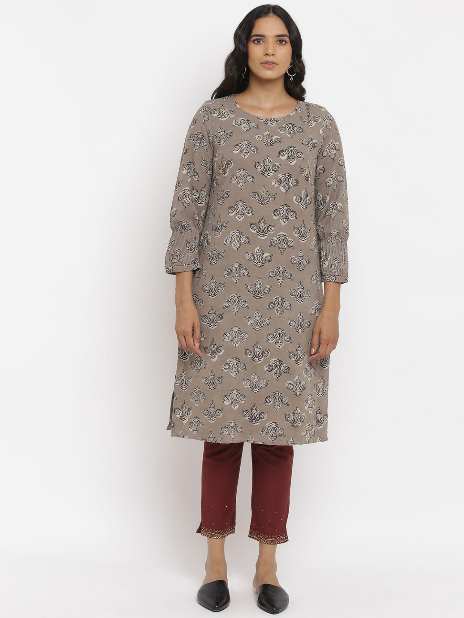 folksong by w grey handblock print cotton flax kurta