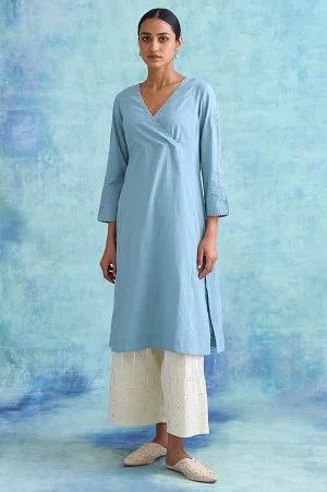 folksong by w light blue embroidered cotton kurta