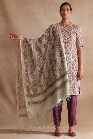 folksong by w light blue printed cotton silk drape