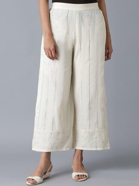 folksong by w off-white cotton embroidered palazzos