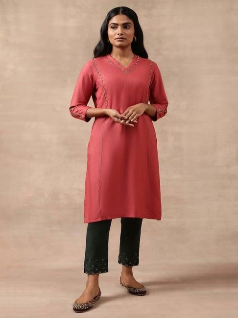 folksong by w pink embellished straight kurta