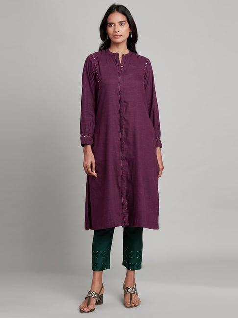 folksong by w purple regular fit straight kurta