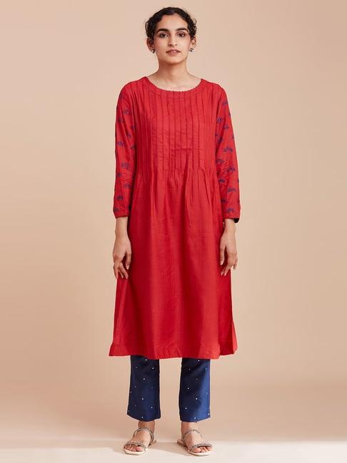 folksong by w red embroidered a line kurta