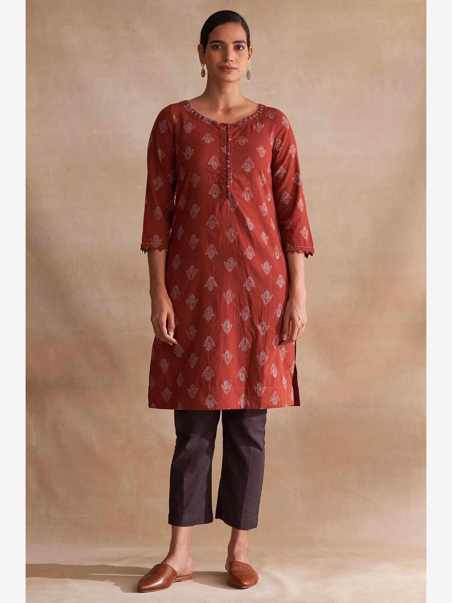 folksong by w red handblock print kurta