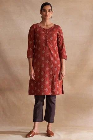 folksong by w red handblock print kurta