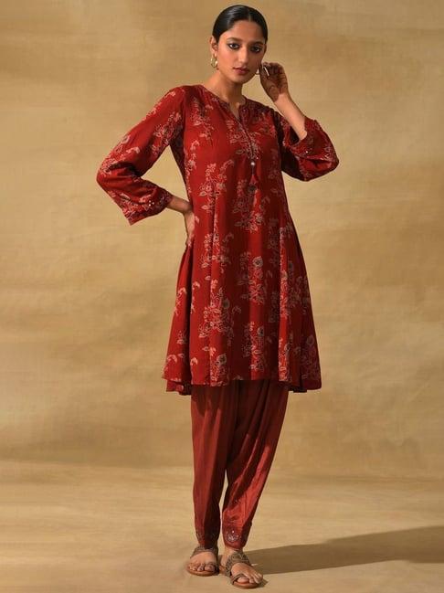 folksong by w red printed flared kurti